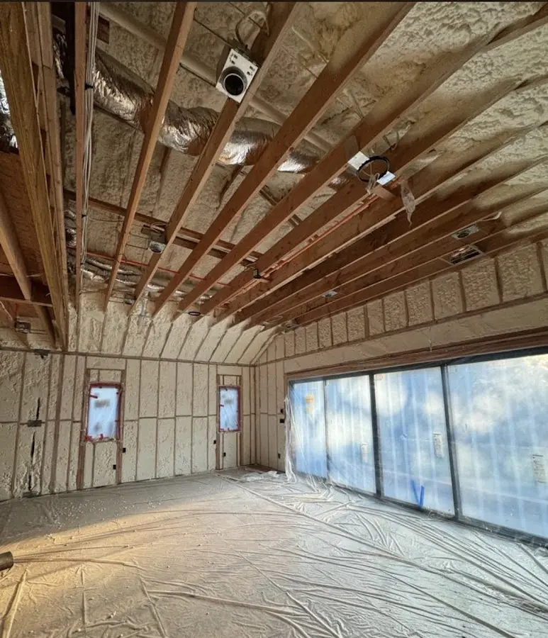Interior walls and ceiling insulated with spray foam during new construction in Shamong